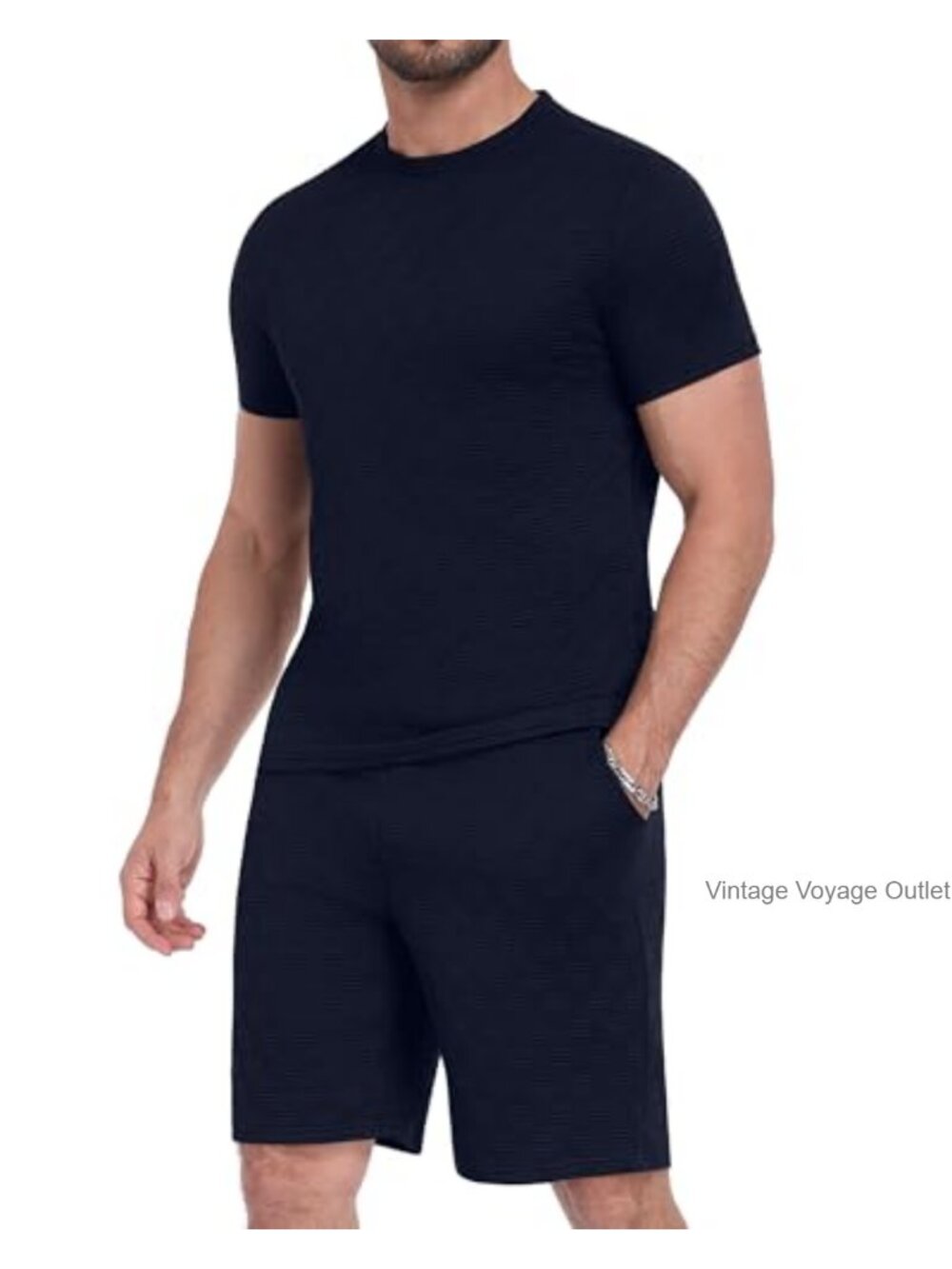 Men's 2 Piece Jacquard Textured T Shirt & Shorts Set